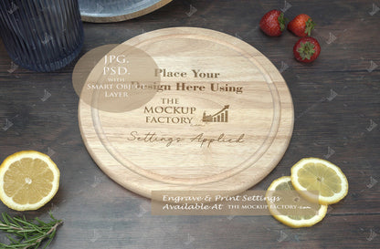 Round Rubberwood Chopping Board Mockup Bundle - Dark Vintage - PSD Template with Smart Object - UK Product Mockup