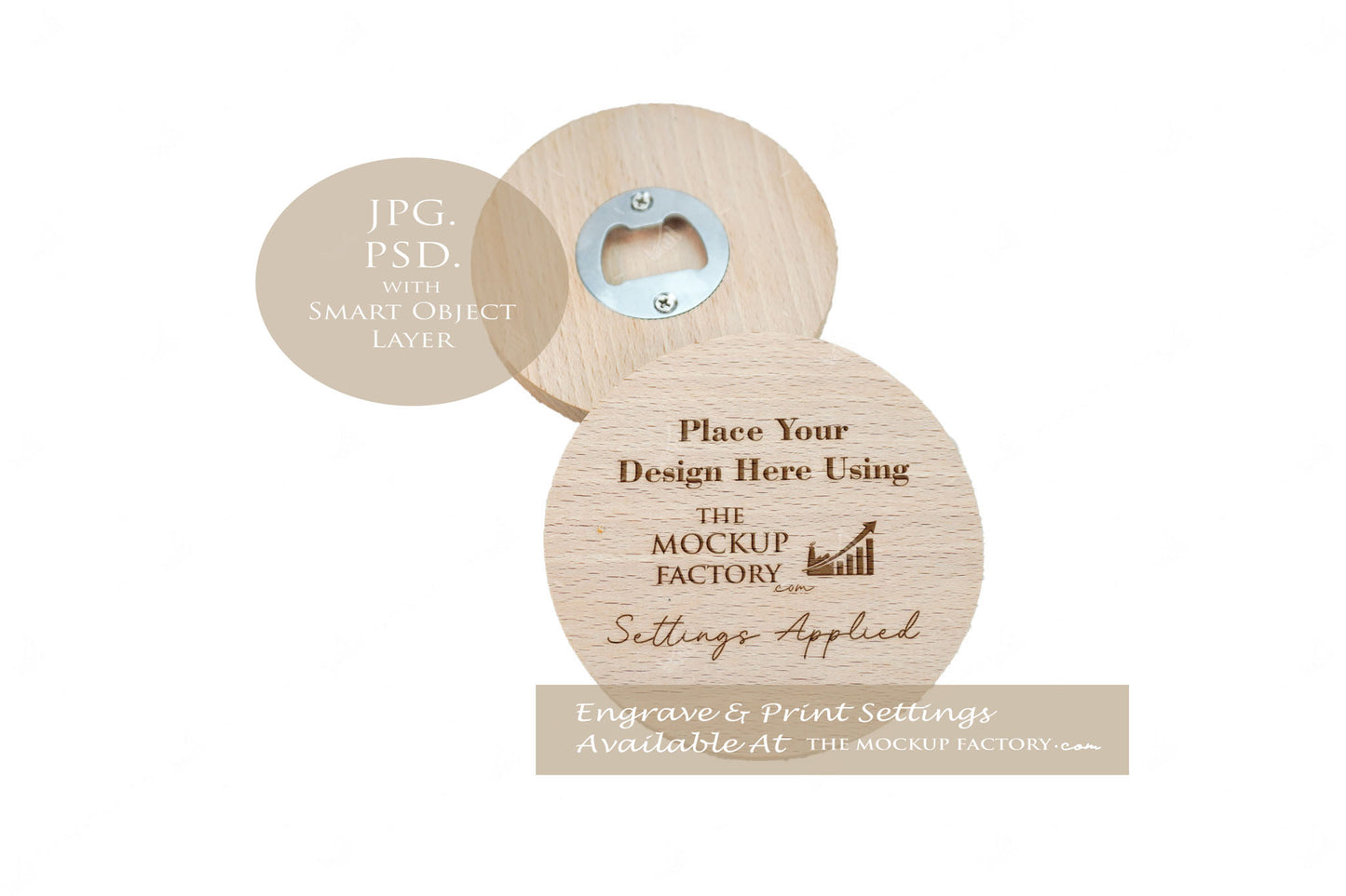 Round Wooden Bottle Opener 9.5cm Beech Mockup Bundle PSD -Natural Botanicals Style Mockup - Smart Object Template with Smart Object - UK Product Mockup