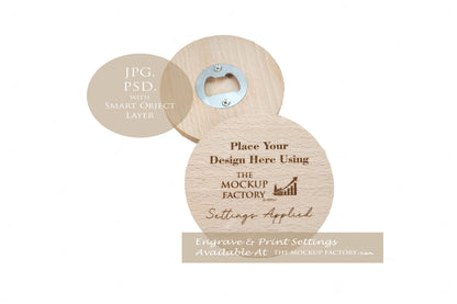 Round Wooden Bottle Opener 9.5cm Beech Mockup Bundle PSD -Natural Botanicals Style Mockup - Smart Object Template with Smart Object - UK Product Mockup