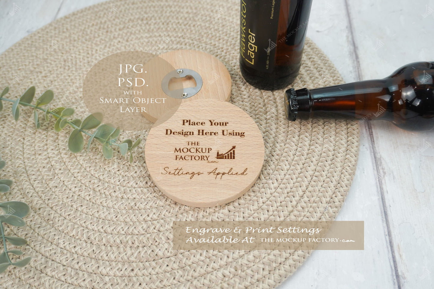 Round Wooden Bottle Opener 9.5cm Beech Mockup Bundle PSD -Natural Botanicals Style Mockup - Smart Object Template with Smart Object - UK Product Mockup