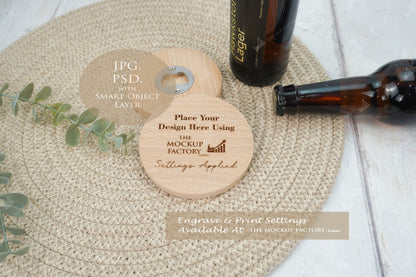 Round Wooden Bottle Opener 9.5cm Beech Mockup Bundle PSD -Natural Botanicals Style Mockup - Smart Object Template with Smart Object - UK Product Mockup