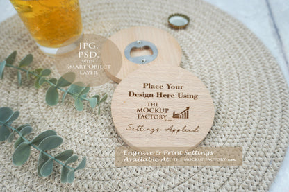 Round Wooden Bottle Opener 9.5cm Beech Mockup Bundle PSD -Natural Botanicals Style Mockup - Smart Object Template with Smart Object - UK Product Mockup