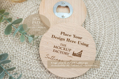 Round Wooden Bottle Opener 9.5cm Beech Mockup Bundle PSD -Natural Botanicals Style Mockup - Smart Object Template with Smart Object - UK Product Mockup