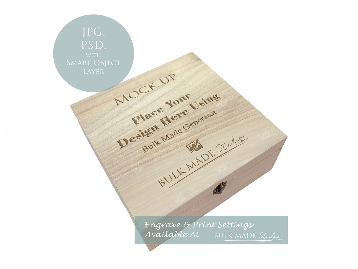 Square Wooden Paulownia Box Mockup Bundle - Print & Engraving  - Pastel Floral - PSD Templates with Smart Object - UK Product Mockup