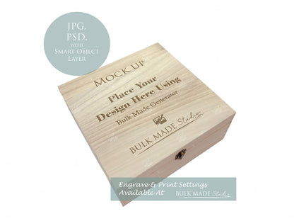 Square Wooden Paulownia Box Mockup Bundle - Print & Engraving  - Pastel Floral - PSD Templates with Smart Object - UK Product Mockup