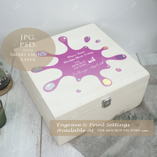 Poplar Luxury Square Wooden Box Mockup PSD -Natural Botanicals Style Mockup - Smart Object Template with Smart Object - UK Product Mockup