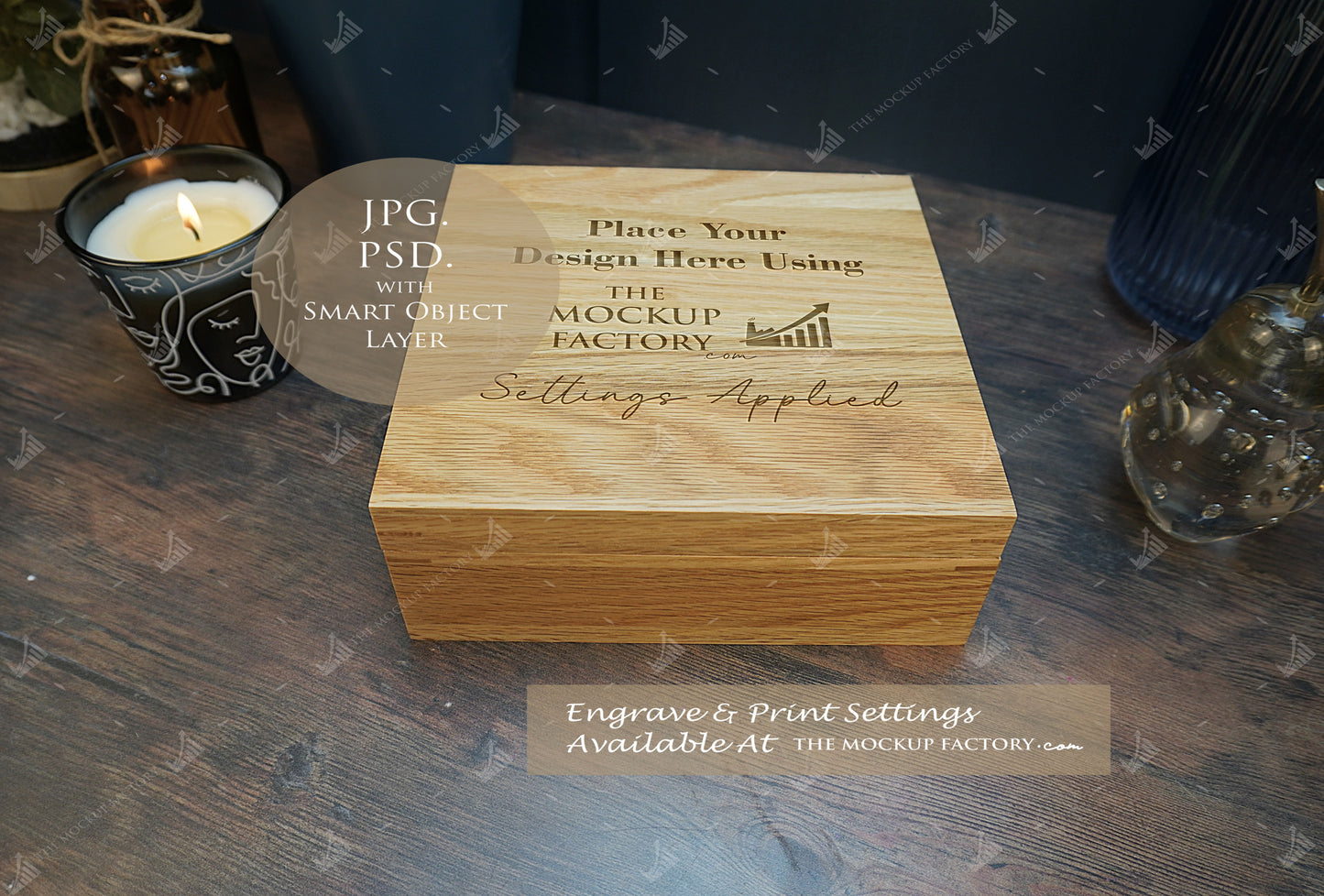 Oak Box Lift Off Lid Square Mockup Bundle - Dark Vintage Styling - PSD Templates with Smart Object - UK Product Mockup