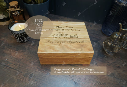 Oak Box Lift Off Lid Square Mockup Bundle - Dark Vintage Styling - PSD Templates with Smart Object - UK Product Mockup
