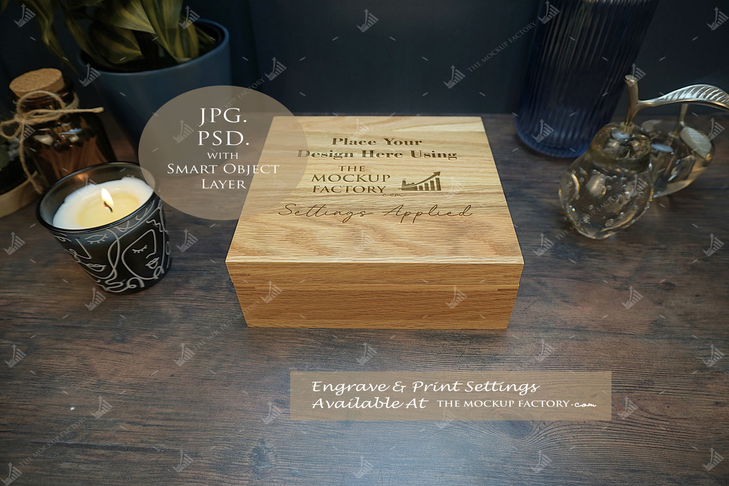 Oak Box Lift Off Lid Square Mockup Bundle - Dark Vintage Styling - PSD Templates with Smart Object - UK Product Mockup