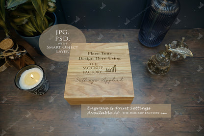 Oak Box Lift Off Lid Square Mockup Bundle - Dark Vintage Styling - PSD Templates with Smart Object - UK Product Mockup