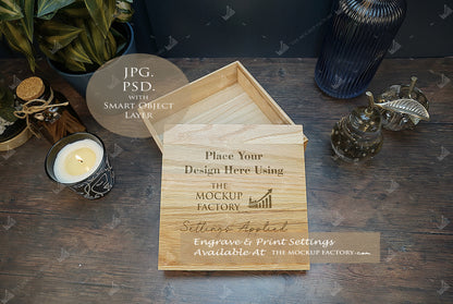 Oak Box Lift Off Lid Square Mockup Bundle - Dark Vintage Styling - PSD Templates with Smart Object - UK Product Mockup