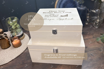 Poplar Luxury Square Box Mockup Bundle - Print or Engrave - Dark Vintage - PSD Templates with Smart Object - UK Product Mockup
