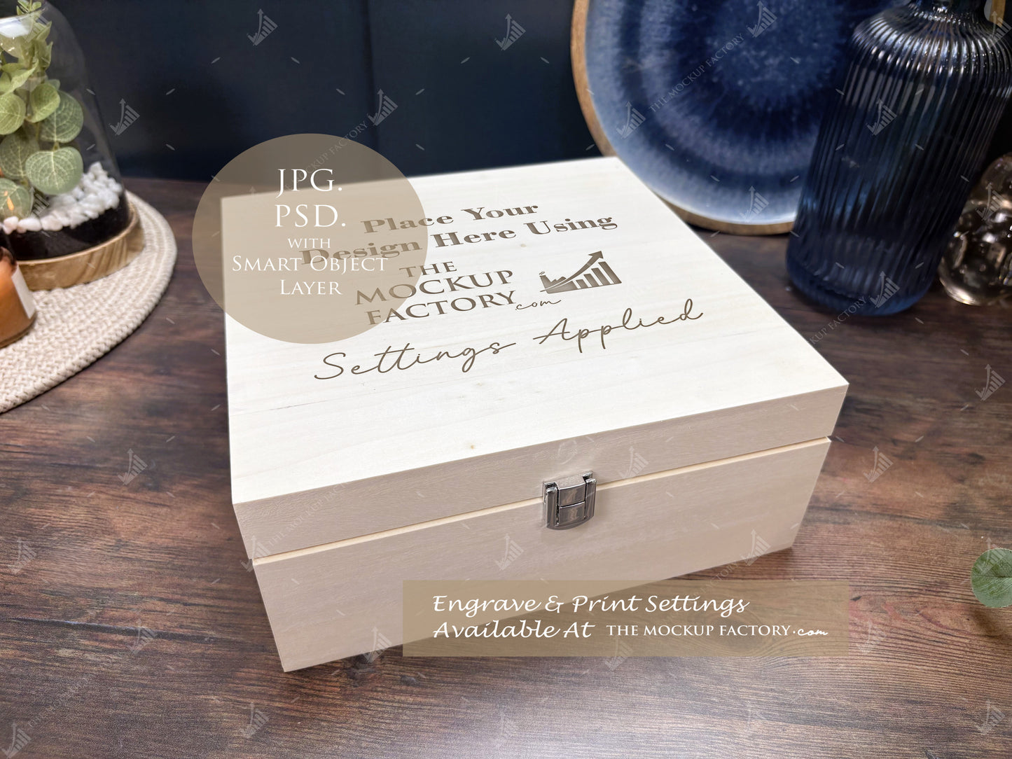 Poplar Luxury Square Box Mockup Bundle - Print or Engrave - Dark Vintage - PSD Templates with Smart Object - UK Product Mockup