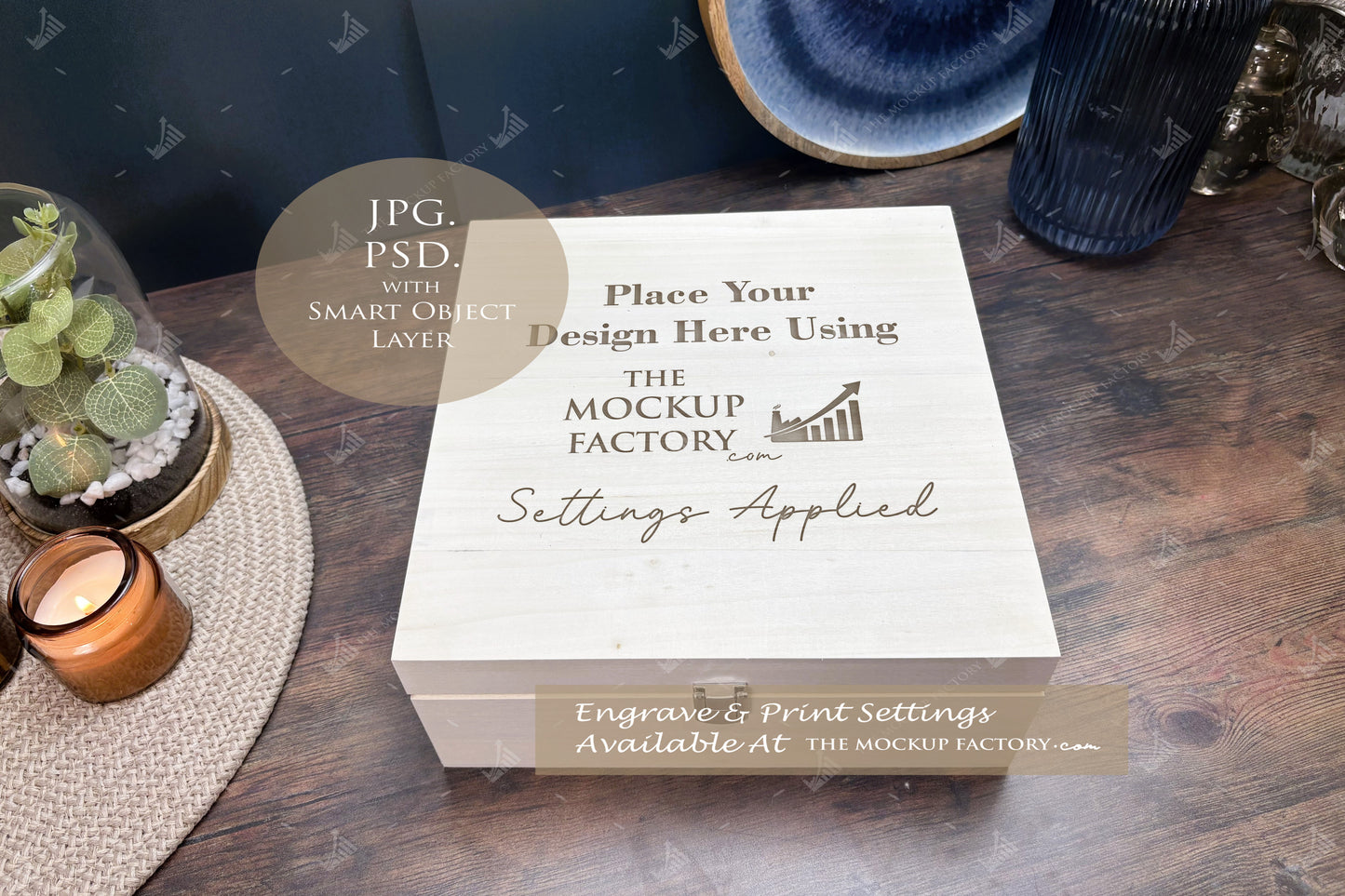 Poplar Luxury Square Box Mockup Bundle - Print or Engrave - Dark Vintage - PSD Templates with Smart Object - UK Product Mockup