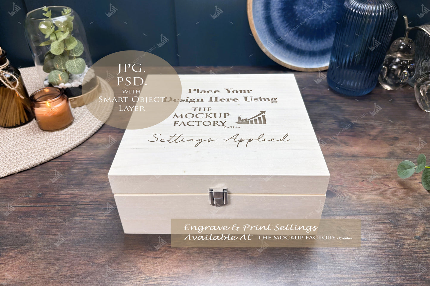 Poplar Luxury Square Box Mockup Bundle - Print or Engrave - Dark Vintage - PSD Templates with Smart Object - UK Product Mockup