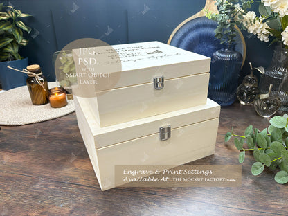 Poplar Luxury Square Box Mockup Bundle - Print or Engrave - Dark Vintage - PSD Templates with Smart Object - UK Product Mockup