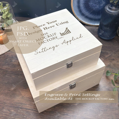 Poplar Luxury Square Box Mockup Bundle - Print or Engrave - Dark Vintage - PSD Templates with Smart Object - UK Product Mockup