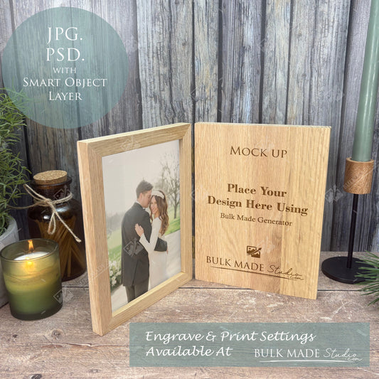 Oak Book Style Photo Frame Mockup PSD & JPG - Print & Engraving  - Scandi Pine - PSD Templates with Smart Object - UK Product Mockup