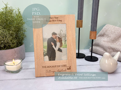 Oak Portrait Photo Frame Mockup Bundle - Print & Engraving  - Pastel Floral - PSD Templates with Smart Object - UK Product Mockup