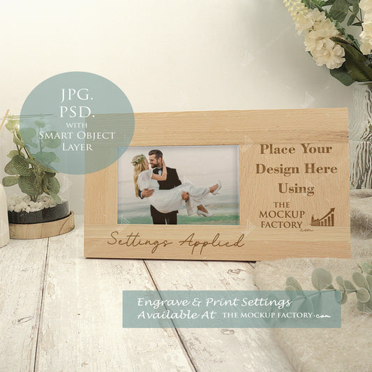 Oak Long Landscape Photo Frame Mockup - Print & Engraving  -Natural Botanicals - PSD Templates with Smart Object - UK Product Mockup