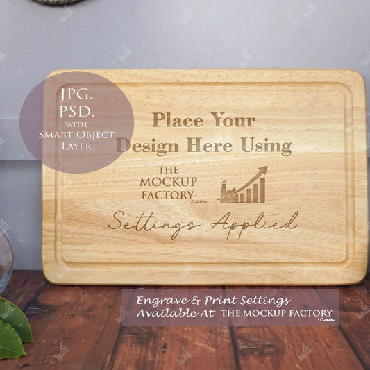 Rectangle Rubberwood Chopping Board Mockup PSD - Dark Gothic Style Mockup - Smart Object Template with Smart Object - UK Product Mockup
