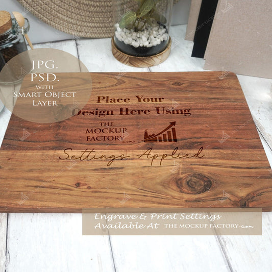 Large Acacia Rectangle Chopping Board Mockup PSD - Natural Botanicals Style Mockup - Smart Object Template with Smart Object - UK Product Mockup