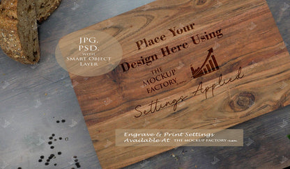 Large Acacia Rectangle Chopping Board Mockup Template Bundle - Dark Vintage - Set 2 - PSD & JPG with Smart Object - UK Product Mockup