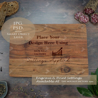 Large Acacia Rectangle Chopping Board Mockup Template Bundle - Dark Vintage - Set 2 - PSD & JPG with Smart Object - UK Product Mockup