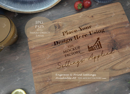 Large Acacia Rectangle Chopping Board Mockup Template Bundle - Dark Vintage - PSD & JPG with Smart Object - UK Product Mockup