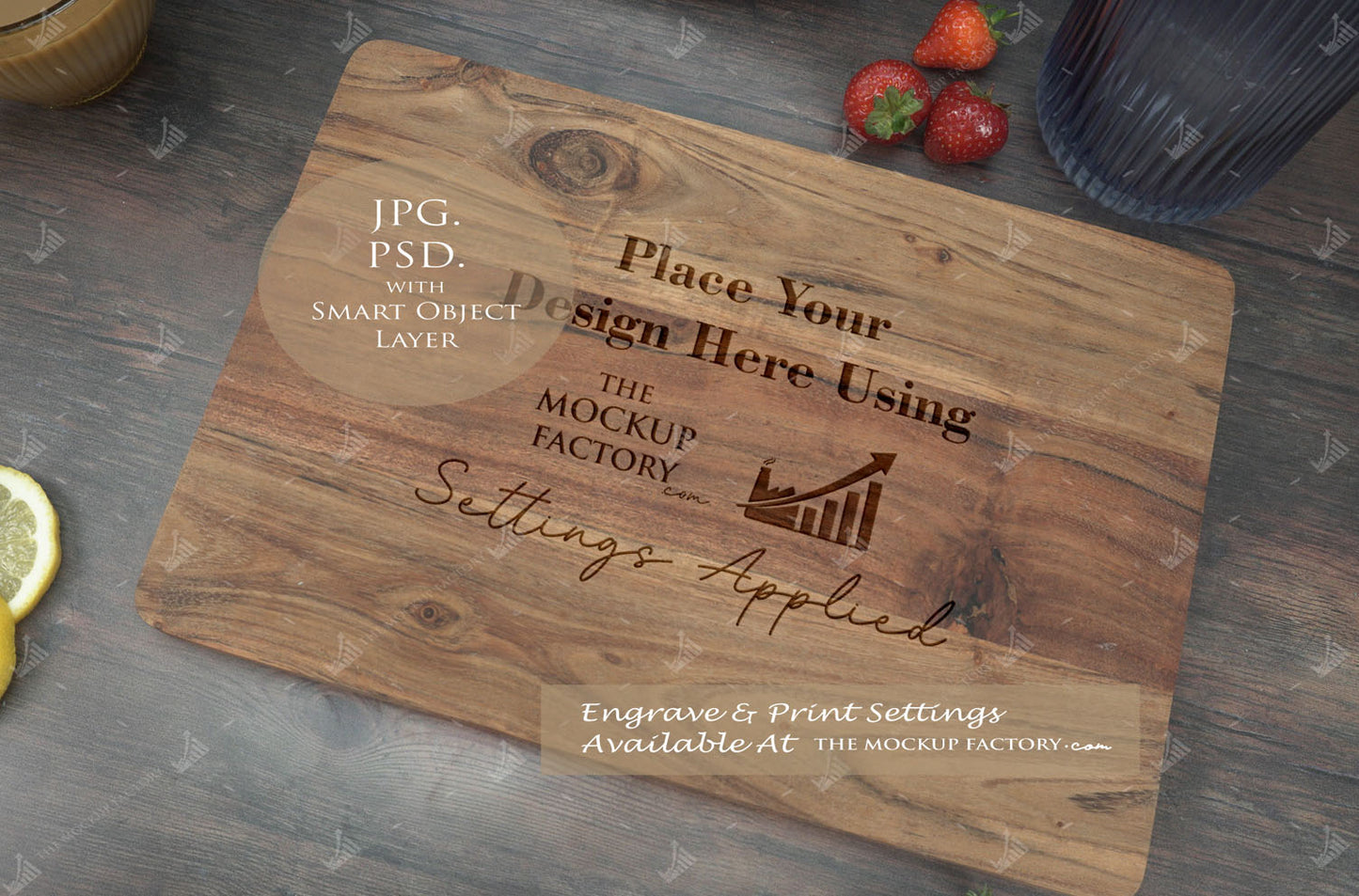 Large Acacia Rectangle Chopping Board Mockup Template Bundle - Dark Vintage - PSD & JPG with Smart Object - UK Product Mockup
