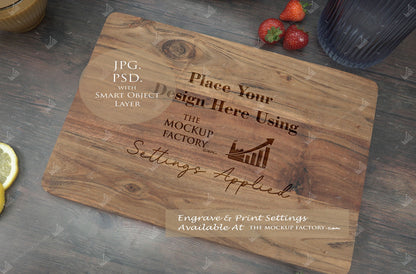 Large Acacia Rectangle Chopping Board Mockup Template Bundle - Dark Vintage - PSD & JPG with Smart Object - UK Product Mockup