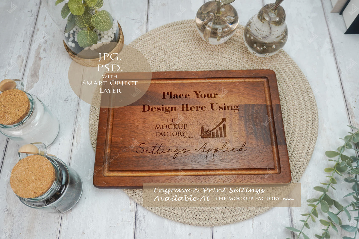 Acacia Rectangle Chopping Board Mockup PSD - Natural Botanicals Style Mockup - Smart Object Template with Smart Object - UK Product Mockup