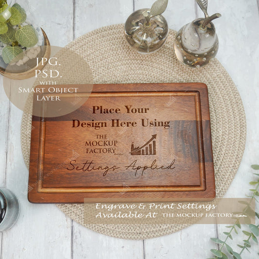 Acacia Rectangle Chopping Board Mockup PSD - Natural Botanicals Style Mockup - Smart Object Template with Smart Object - UK Product Mockup