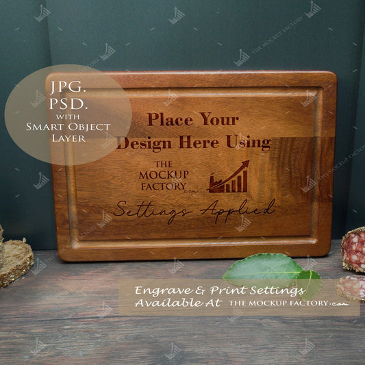 Acacia Rectangle Chopping Board Mockup Template - Dark Vintage Set 2 - PSD & JPG with Smart Object - UK Product Mockup
