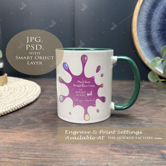 Ceramic Mugs Mockup - White & Coloured - Dark Vintage - PSD Template with Smart Object - UK Product Mockup