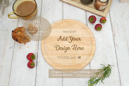 Round Rubberwood Chopping Board Mockup PSD Bundle - Summer Floral Style Mockup - Smart Object Template with Smart Object - UK Product Mockup