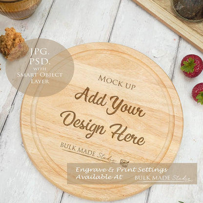 Round Rubberwood Chopping Board Mockup PSD Bundle - Summer Floral Style Mockup - Smart Object Template with Smart Object - UK Product Mockup