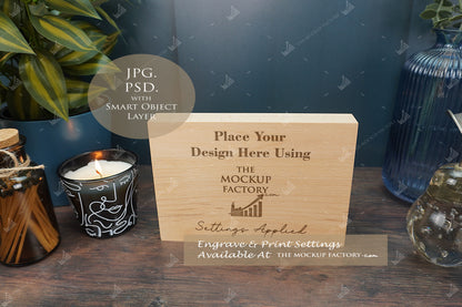 Oak Block Free Standing Plaque Landscape Mockup Bundle - Dark Vintage - PSD Template with Smart Object - UK Product Mockup