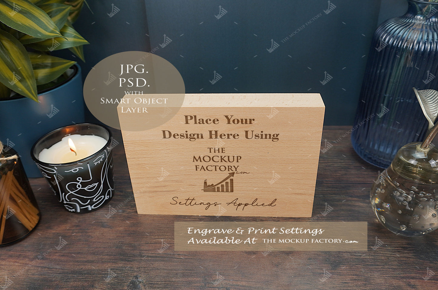 Oak Block Free Standing Plaque Landscape Mockup Bundle - Dark Vintage - PSD Template with Smart Object - UK Product Mockup