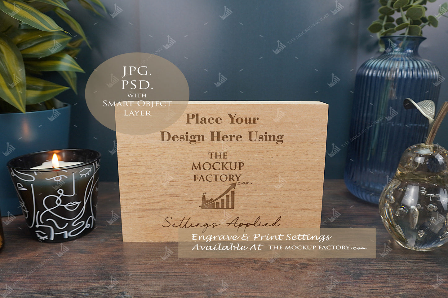 Oak Block Free Standing Plaque Landscape Mockup Bundle - Dark Vintage - PSD Template with Smart Object - UK Product Mockup