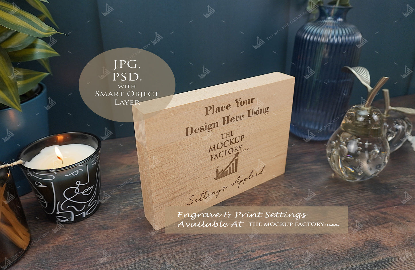 Oak Block Free Standing Plaque Landscape Mockup Bundle - Dark Vintage - PSD Template with Smart Object - UK Product Mockup