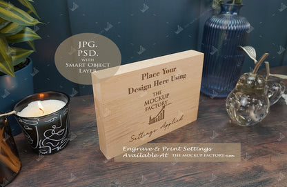 Oak Block Free Standing Plaque Landscape Mockup Bundle - Dark Vintage - PSD Template with Smart Object - UK Product Mockup