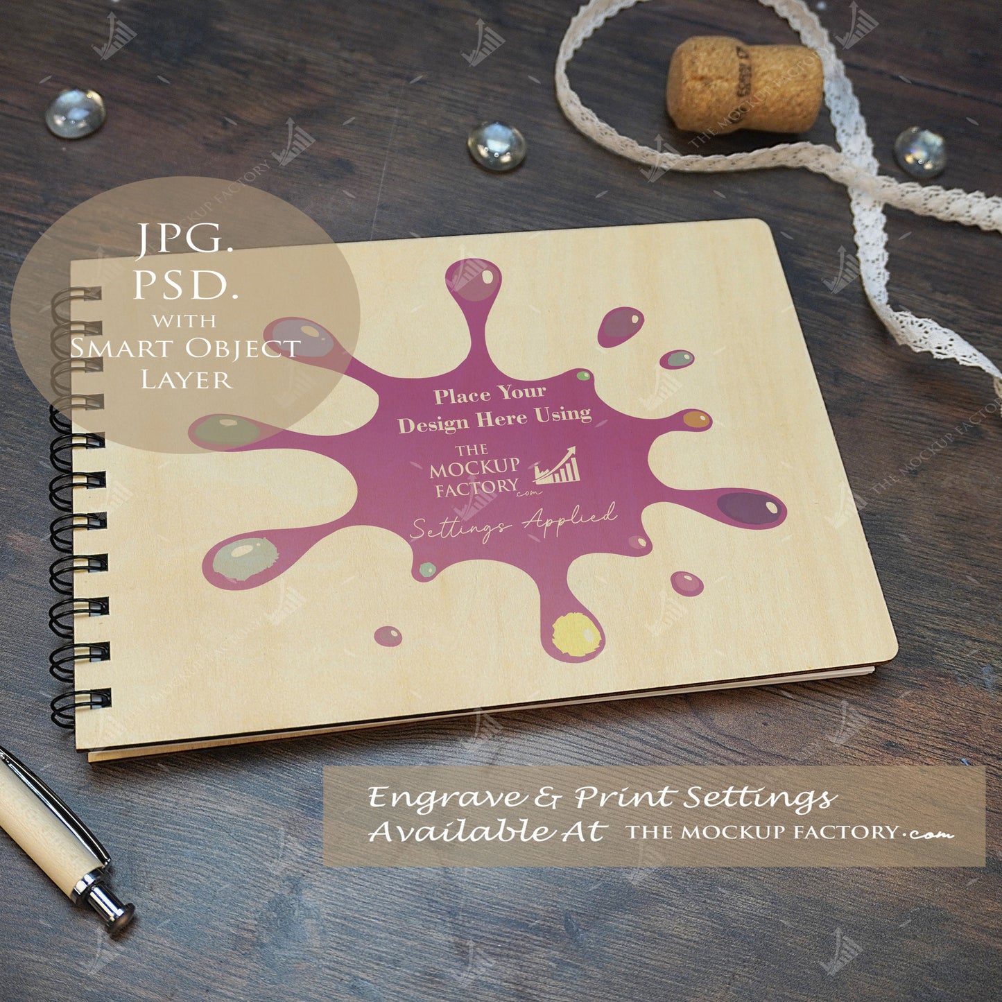 Notebooks, Guest Books, Journals Plywood A4 & A5 Mockup Bundle - Wedding Theme -  Dark Vintage - PSD Template with Smart Object - UK Product Mockup