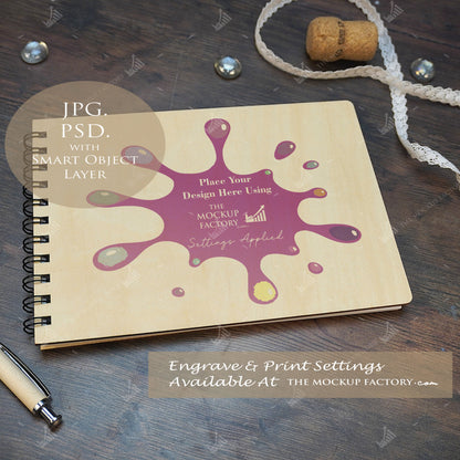 Notebooks, Guest Books, Journals Plywood A4 & A5 Mockup Bundle - Wedding Theme -  Dark Vintage - PSD Template with Smart Object - UK Product Mockup