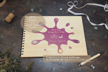 Notebooks, Guest Books, Journals Plywood A4 & A5 Mockup Bundle - Wedding Theme -  Dark Vintage - PSD Template with Smart Object - UK Product Mockup