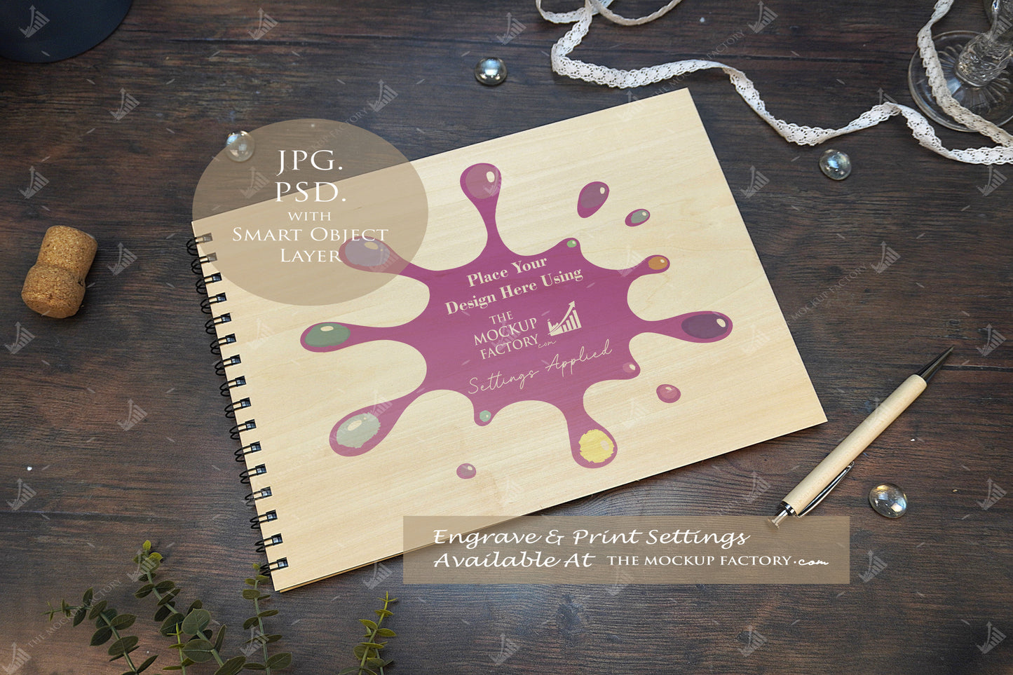Notebooks, Guest Books, Journals Plywood A4 & A5 Mockup Bundle - Wedding Theme -  Dark Vintage - PSD Template with Smart Object - UK Product Mockup