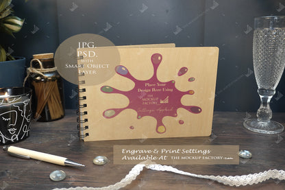 Notebooks, Guest Books, Journals Plywood A4 & A5 Mockup Bundle - Wedding Theme -  Dark Vintage - PSD Template with Smart Object - UK Product Mockup