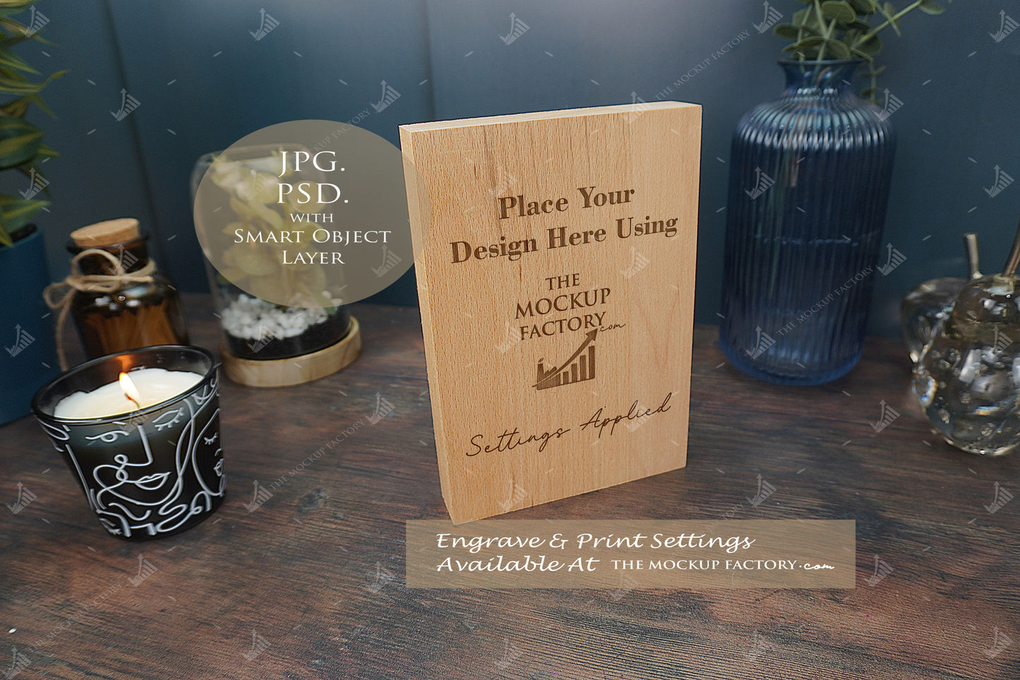 Oak Block Free Standing Plaque Portrait Mockup Bundle - Dark Vintage - PSD Template with Smart Object - UK Product Mockup