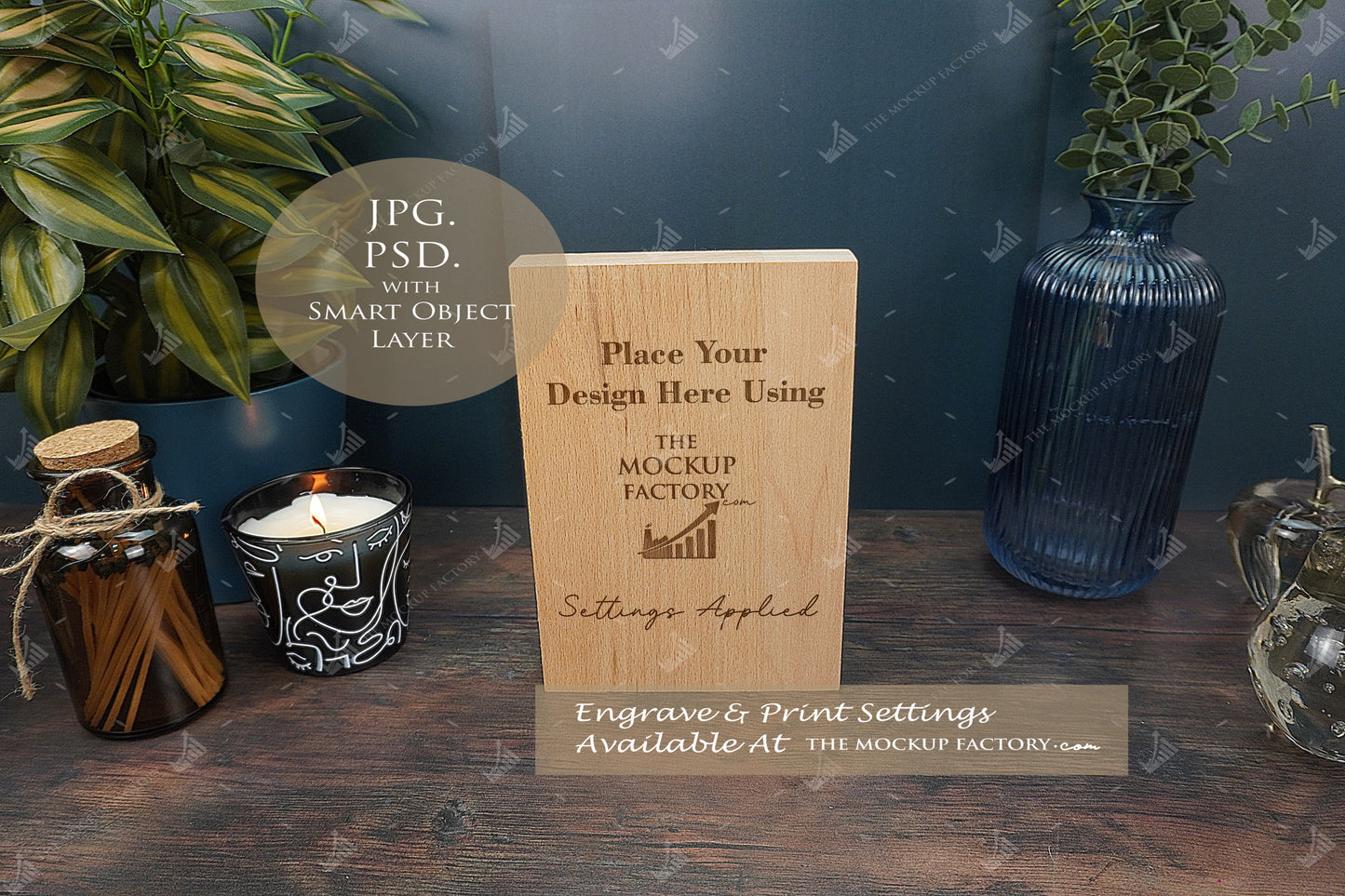 Oak Block Free Standing Plaque Portrait Mockup Bundle - Dark Vintage - PSD Template with Smart Object - UK Product Mockup