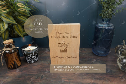 Oak Block Free Standing Plaque Portrait Mockup Bundle - Dark Vintage - PSD Template with Smart Object - UK Product Mockup